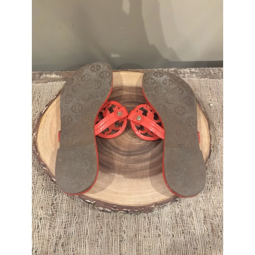 Tory Burch Miller Orange Patent Leather Logo Sandals Size 6‎ 1/2
